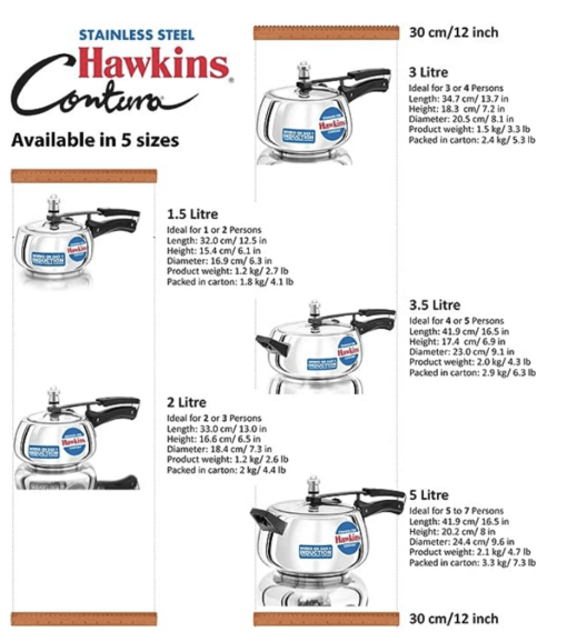 Hawkins 3.5 Litre Contura Pressure Cooker, Stainless Steel Inner Lid Cooker, Handi Cooker, Induction Cooker, Silver (SSC35) - Image 2